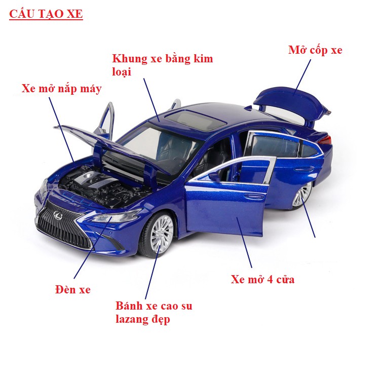 Đồ chơi xe mô hình ô tô Lexus ES300H Jackie Kim tỉ lệ 1:32 mô hình xe bằng kim loại mở được cửa và xoay được bánh trước