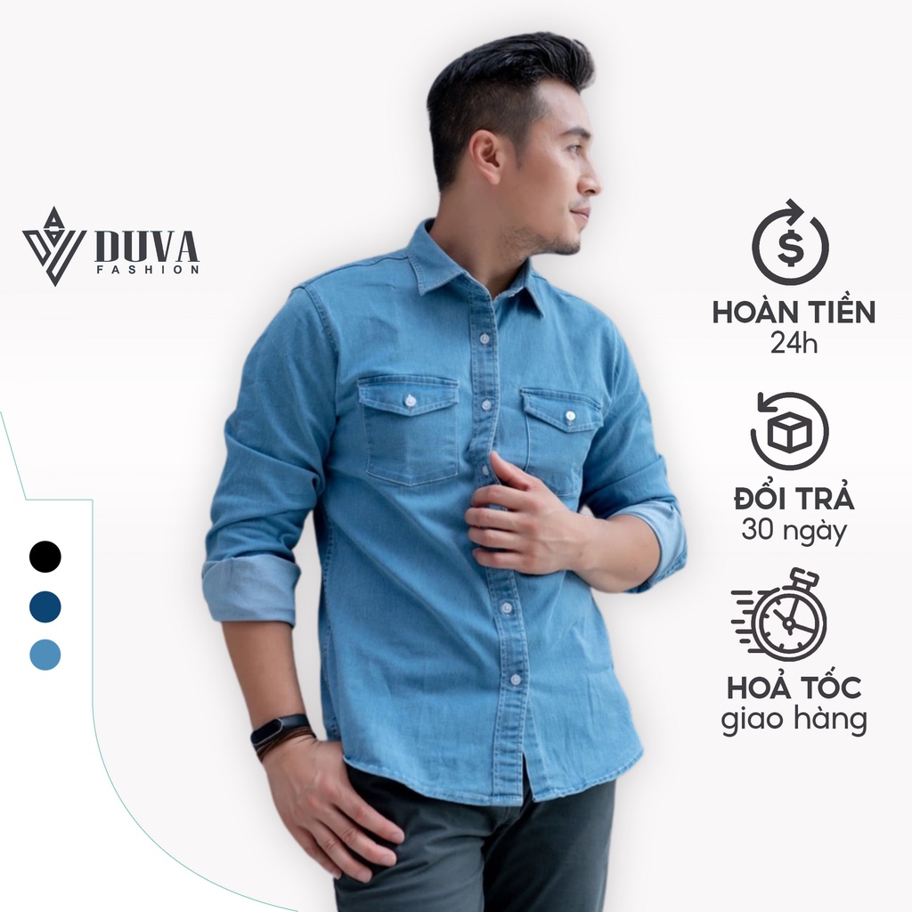 Áo sơ mi denim dài tay nam DUVA bền đẹp, mềm mịn, thấm hút tốt, không nóng SM04