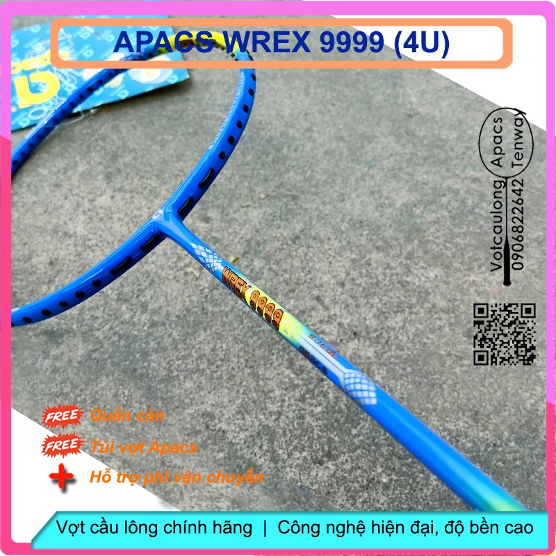 Vợt cầu lông Apacs Wrex 9999 - 4U - Dòng vợt cân bằng, xanh nước biển dạ quang sáng bật ngoài trời