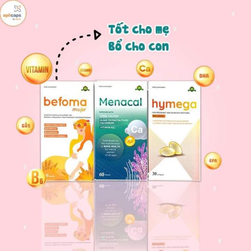 (MUA 2 TẶNG 1) Bộ vi chất thiết yếu cho phụ nữ mang thai và cho con bú Menacal, Befoma, Hymega