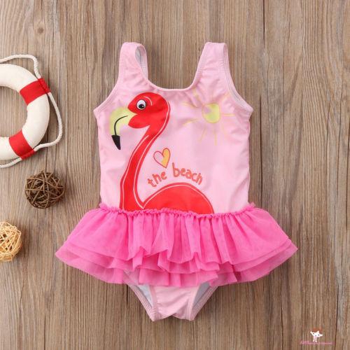 ❤XZQ-Kids Baby Girl Ruffled Flamingo Print Onepiece Swimwear Beach Swimsuit Bathing suit