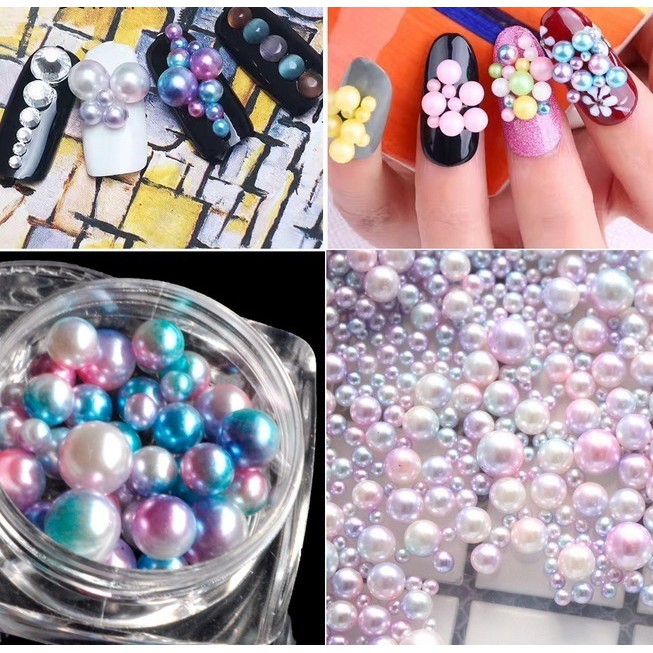 1 Hộp Hạt Ngọc 3D Nhiều Kích Cỡ 3-6MM Tự Trang Trí Móng Tay