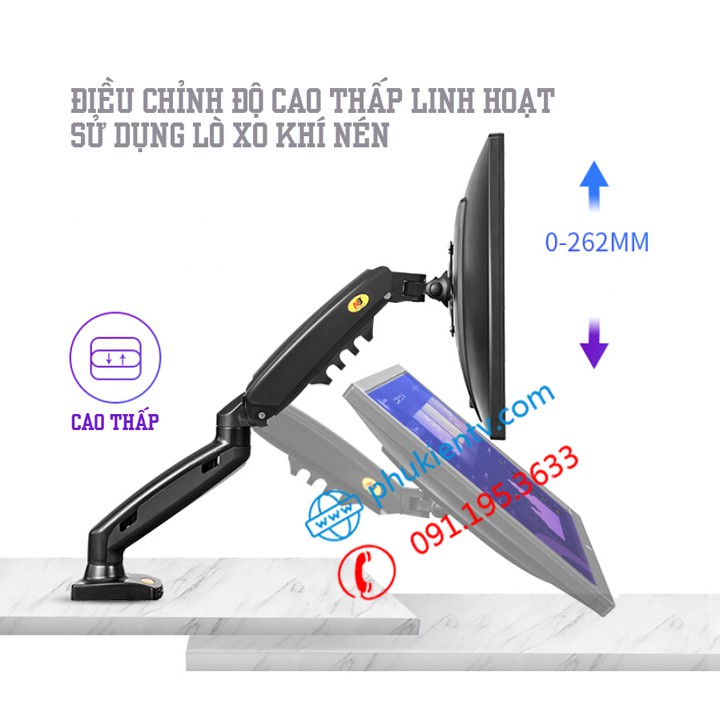 Giá treo màn hình F160 - Giá treo hai màn hình NB F160 17 - 27 inch gắn bàn / Model mới 2022 [ Ưu Việt Human Motion T2 ]