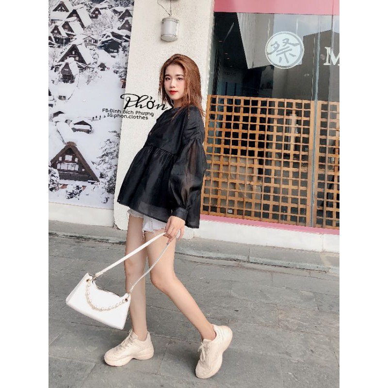 Áo babydoll cổ V ullzang