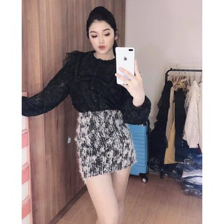 Set áo sơ mi & chân váy lông