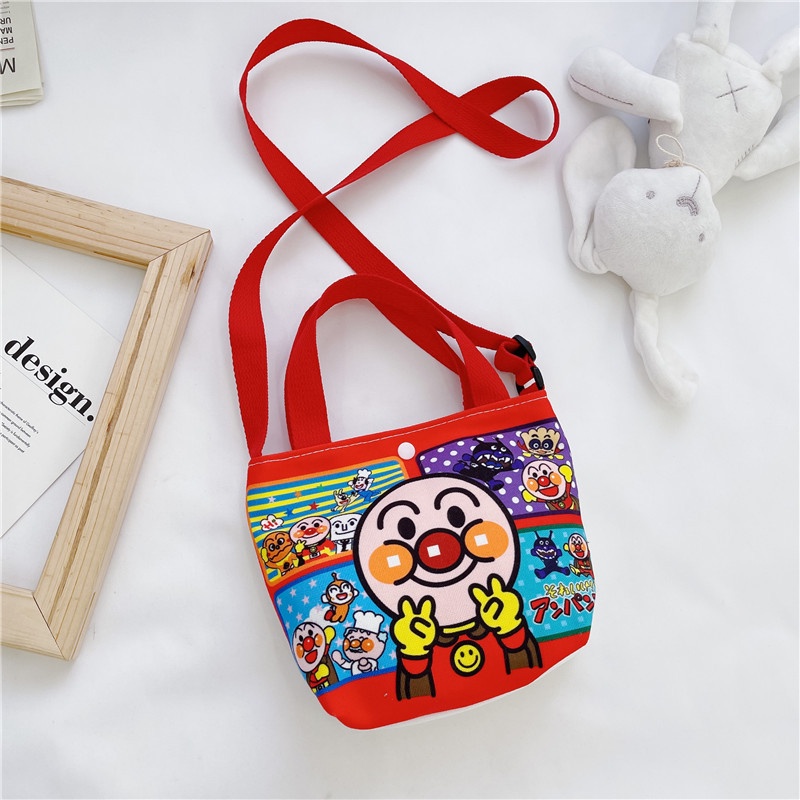 Túi đeo chéo vải canvas cho bé gái từ 3 đến 10 tuổi họa tiết hoạt hình có khuy bấm tránh thất lạc đsồ dùng cho bé