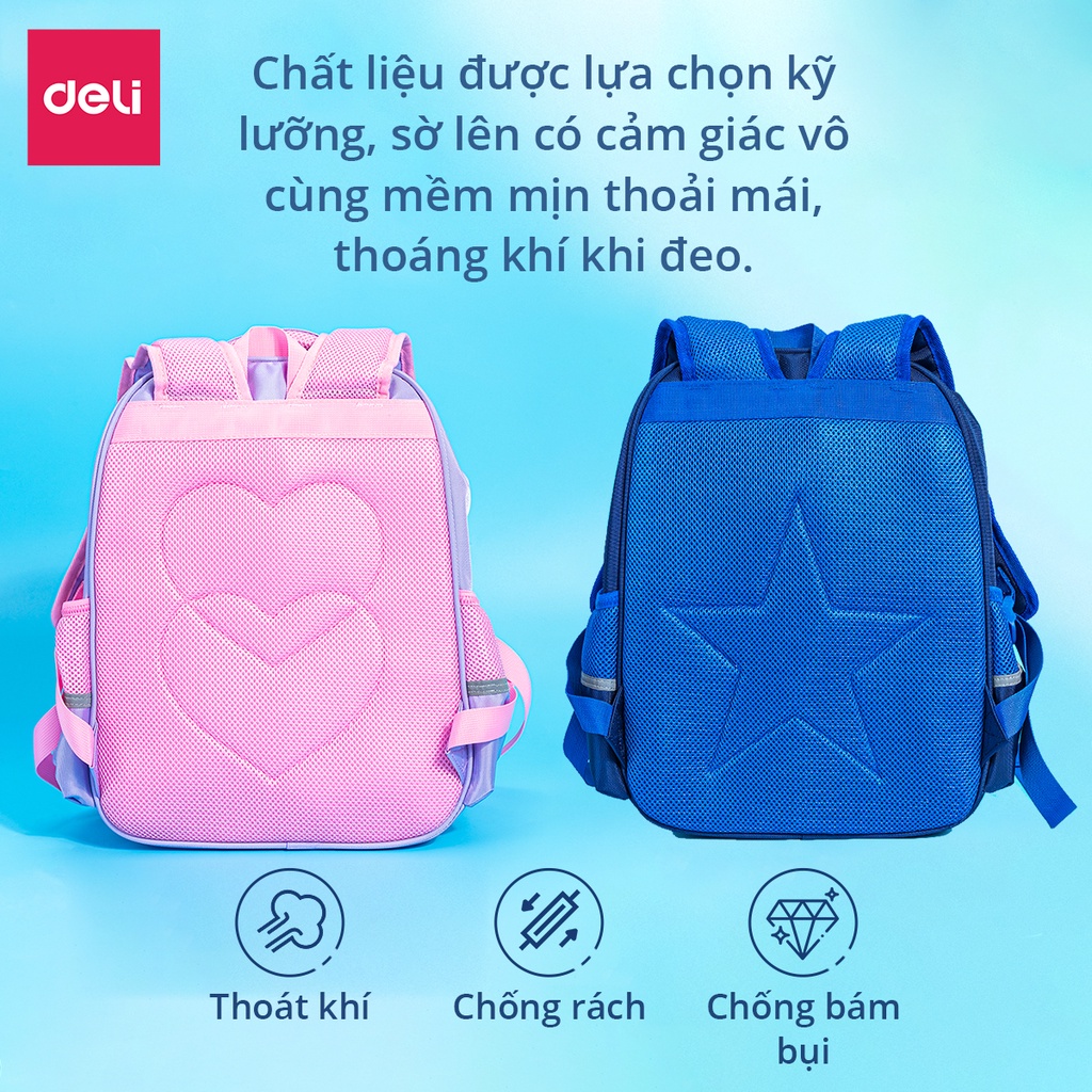 Balo học sinh Deli - Chống gù lưng - Chất liệu vải dù nhiều màu sắc - Dùng cho học sinh cấp 1 và 2 - B10 / B13 / B14