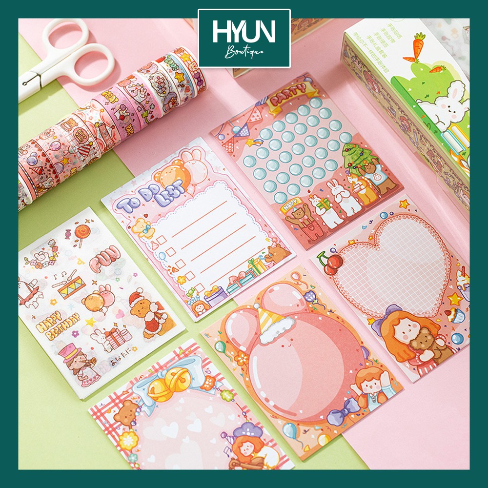 STICKER DÁN CUTE - 10 tờ - 10 cuộn washi tape - 30 tờ giấy note - Fruit fairy tales - HYUN BOUTIQUE