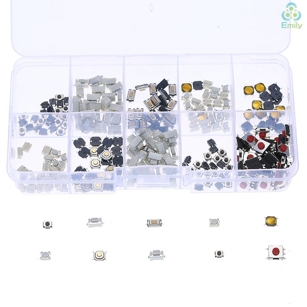 [Hàng Hot]250pcs 10 Value Tactile Push Button Switch Micro Momentary Tact Assortment Kit with Clear Plastic Box Car Remote Control Button Switch Assortment Kit