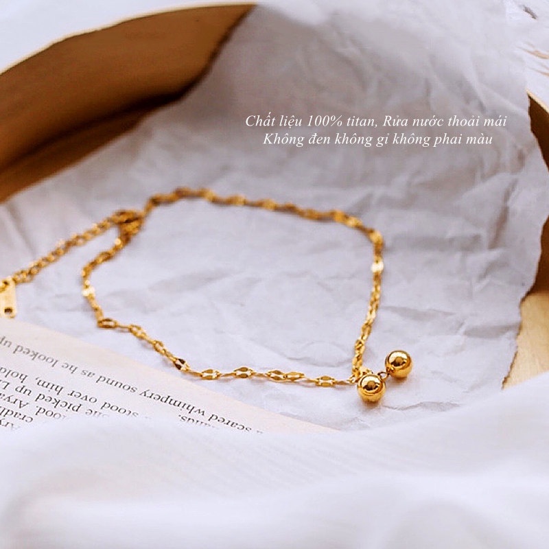 Lắc chân titan nữ không gỉ thiết kế bi tròn mạ vàng 18k phong cách thời trang ins đơn giản