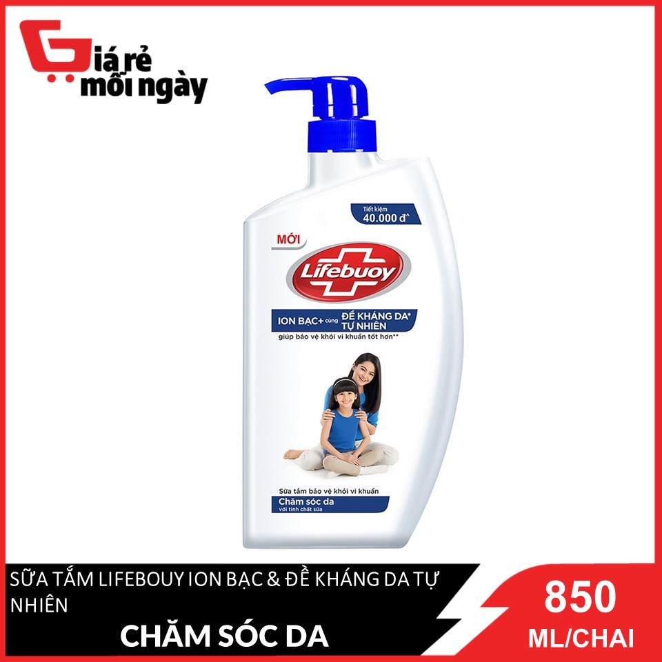 Sữa tăm Lifebouy Ion bạc cùng với đề kháng da tự nhiên - chăm sóc da (Xanh) Chai 850ml