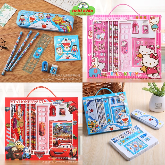 Bộ dụng cụ học tập, set 8 chi tiết đồ dùng học tập cho bé trai gái tiểu học Ochi kids