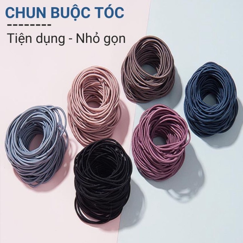 Thun Buột Tóc Trơn Nhiều Màu Nhiều Lớp Co Giãn Bền Dai, Dây Cột Tóc Hàn Quốc Không Gây Rối Kèm Túi Zip Kotic_Shop