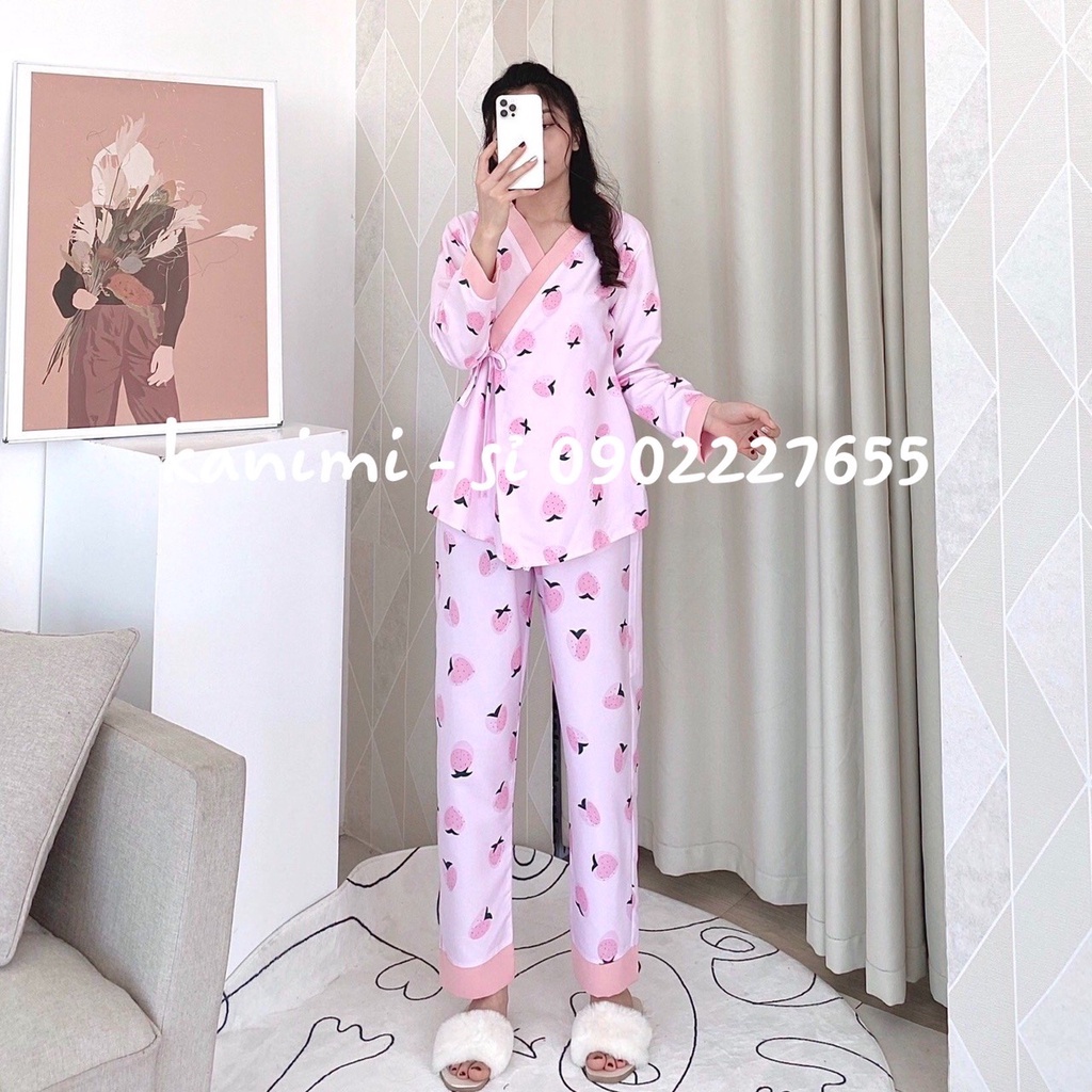 Bộ Pijama Kimono dài tay họa tiết dễ thương Chất kate Thái đẹp - BD03