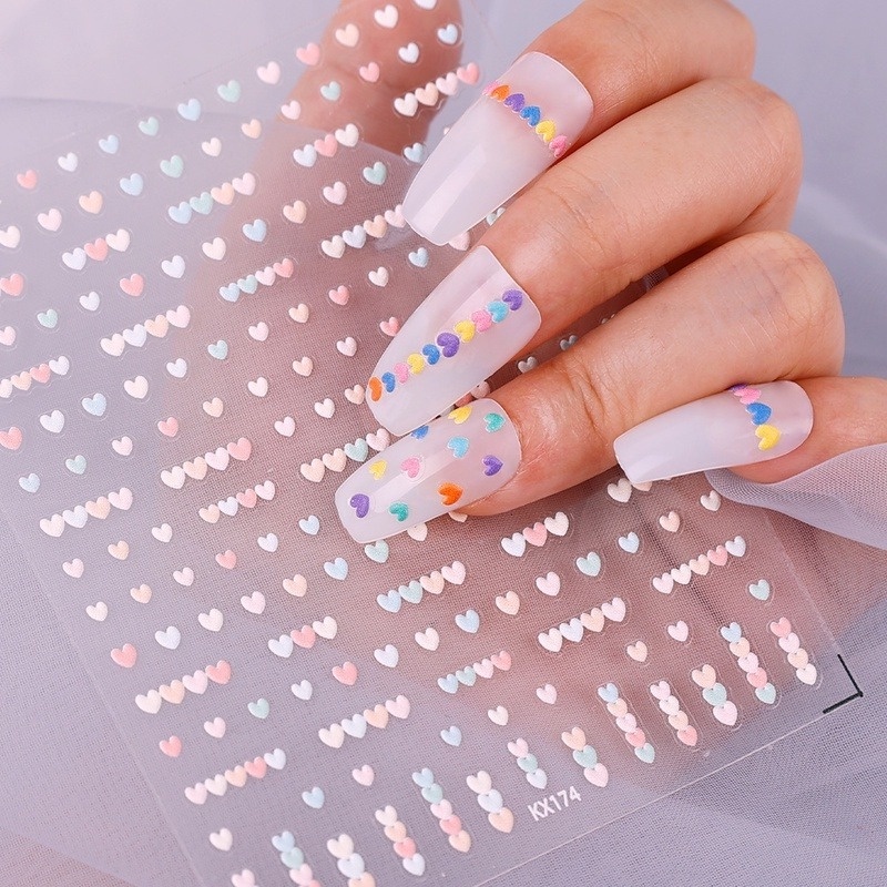 1 Tờ Miếng Dán Móng Tay Dập Nổi Trái Tim Macaron 5D Chống Thấm Nước Trang Trí Móng Tay DIY