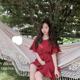 Váy suông đũi xoè thắt nơ- T