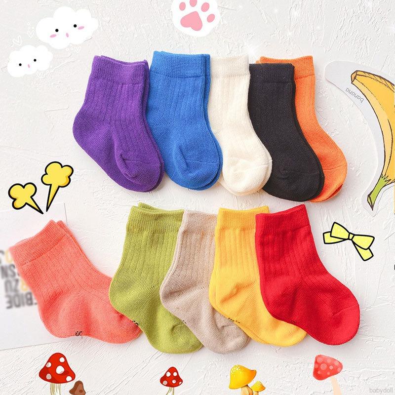 Set 3 đôi vớ cotton màu sắc đơn giản thời trang dành cho trẻ em