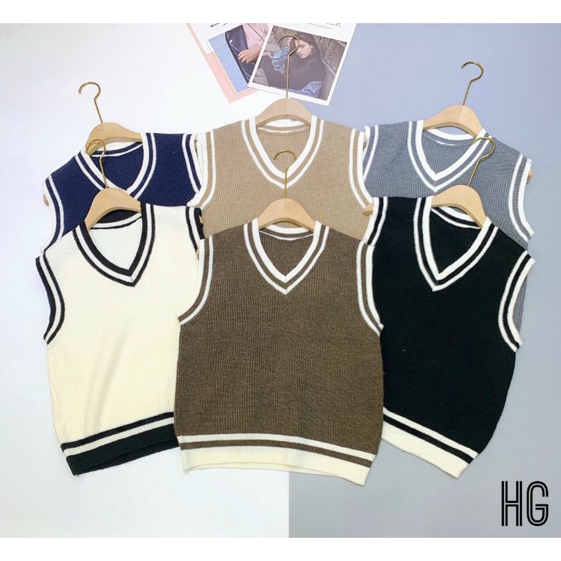 Áo len gile nữ _trơn, kẻ viền