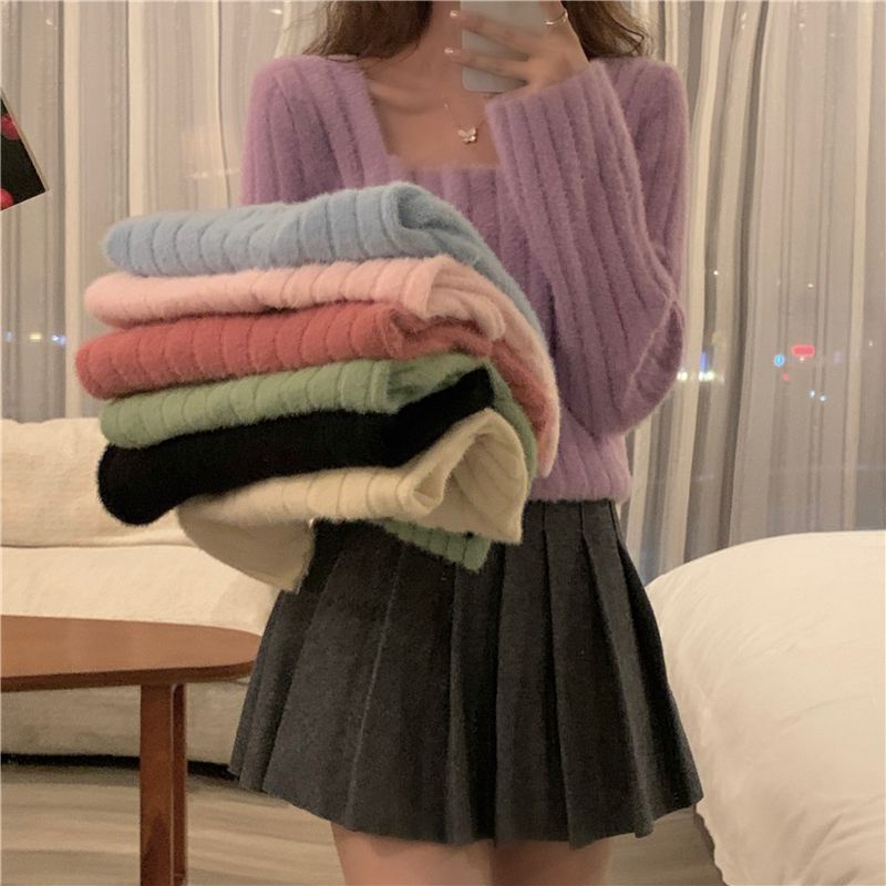 Áo Sweater Dệt Kim Phối Lông Ngắn Phong Cách Pháp Cổ Điển Thời Trang Xuân Thu Hàng Mới