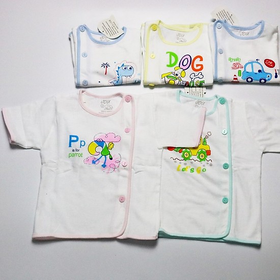 Áo sơ sinh cộc tay trắng cotton Jou cài vai cho bé yêu, size 1 - 2- 3 vải mềm thoáng mát - 2X MART