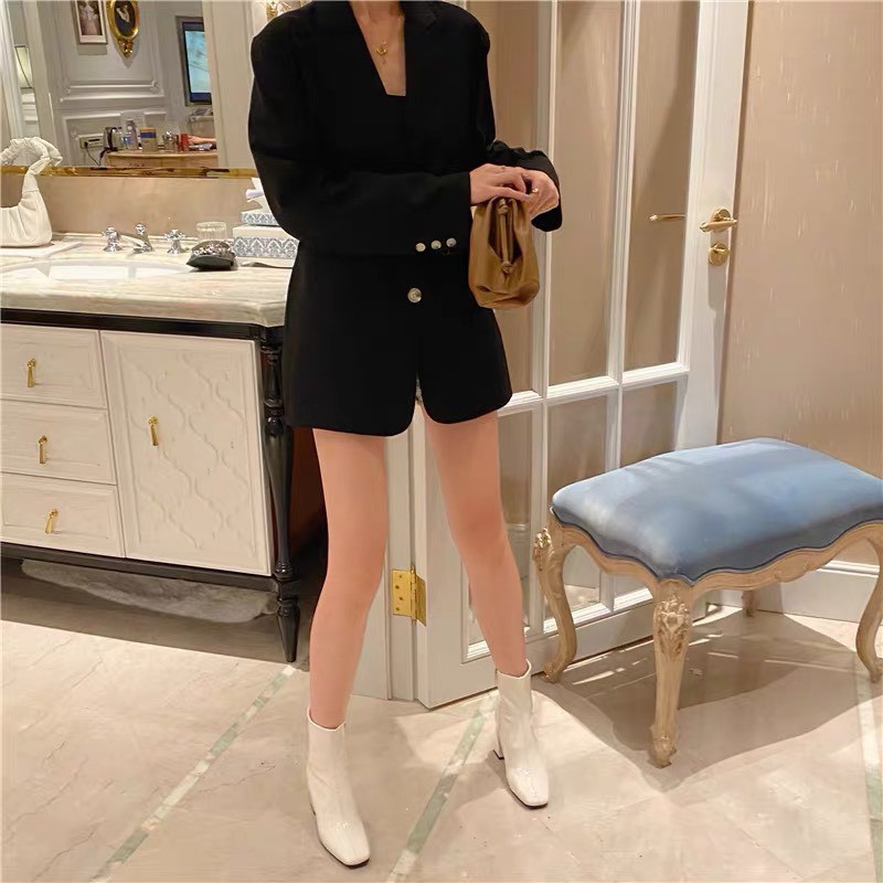 Giày bốt nữ mã 2300 cổ cao da bóng khóa kéo cạnh gót cao 7 cm ulzzang hàn quốc 2021 | BigBuy360 - bigbuy360.vn