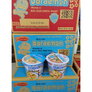 Thùng 12 ly mì Doremon vị Hàu sữa phô mai/ Hải sản chua ngọt (12 ly x 48g)