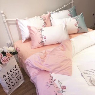 set chăn ga gối lụa lohem ipsum hồng 4 món