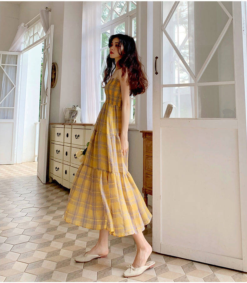 Đầm Hai Dây Họa Tiết Ca Rô Trẻ Trung Thanh Lịch Dành Cho Nữ