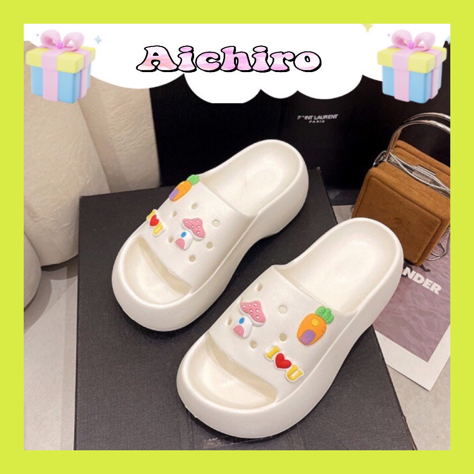 Dép bánh mì đế cao 5cm kèm sticker dễ thương-Dép nữ eva cao cấp 2022