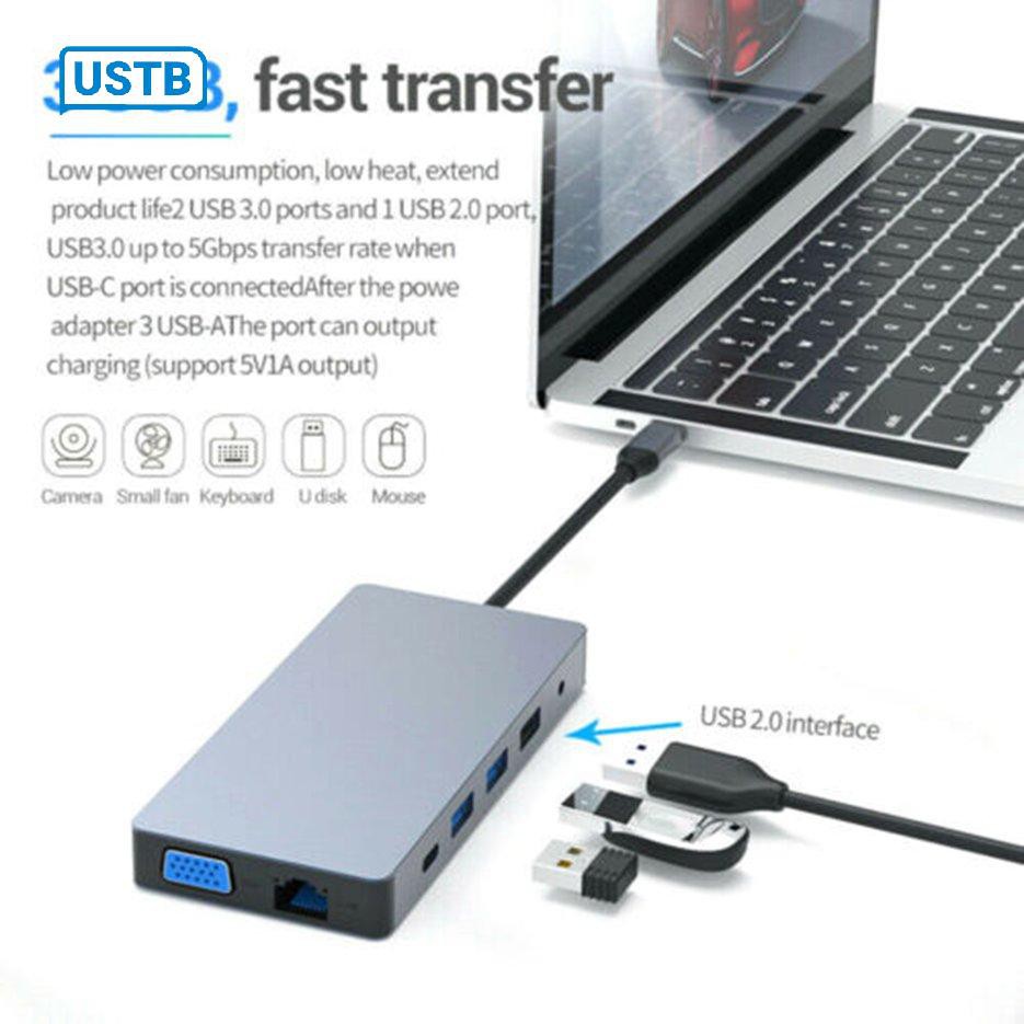 Đế Sạc 12 Trong 1 Cổng Usb 3.0 Hdmi Vga Pd Cho Notebook