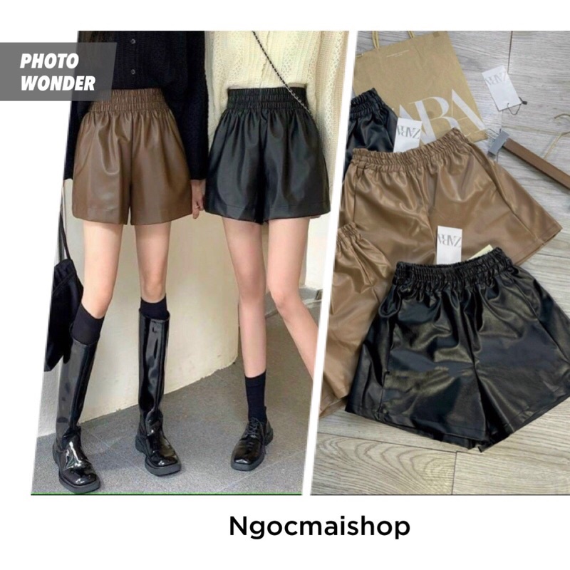Quần short đùi da bồng siêu sang, Quần đùi da dáng bồng NGOCMAI