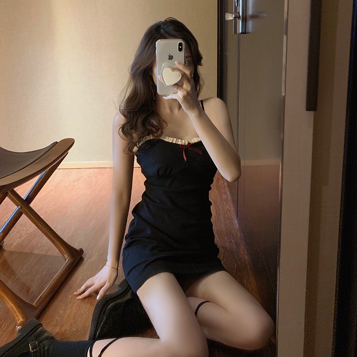 Xiaozhainv Đầm/chân váy/áo dệt kim ngắn tay cổ vuông phối ren thời trang Hàn Quốc | BigBuy360 - bigbuy360.vn