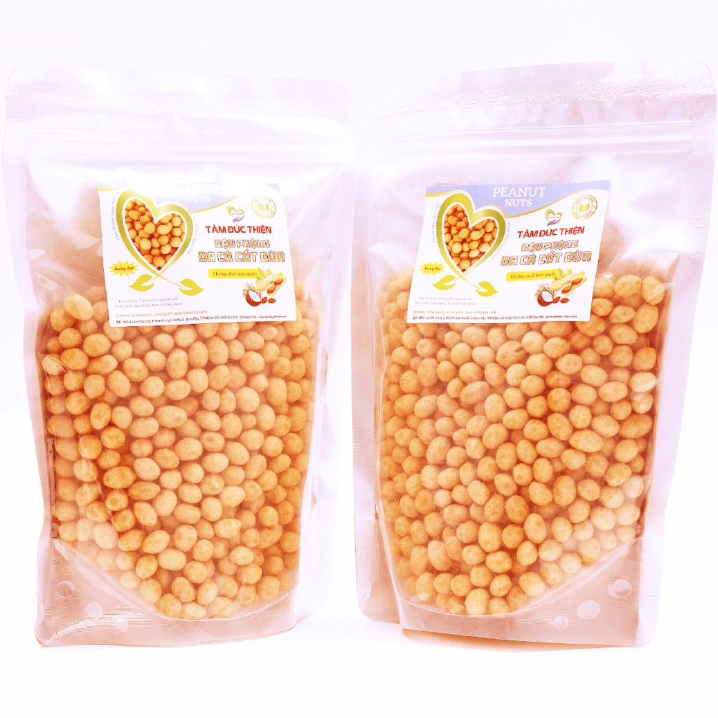 Combo 1KG Đậu Phộng Da Cá Nước Cốt Dừa Tâm Đức Thiện (2 Túi x 500GR) Đồ Ăn Vặt