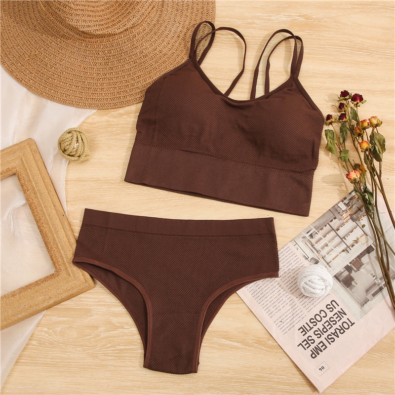 Set đồ lót 2 mảnh CUTEBYTE gồm áo ngực thể thao + quần lót không đường may thời trang cho nữ