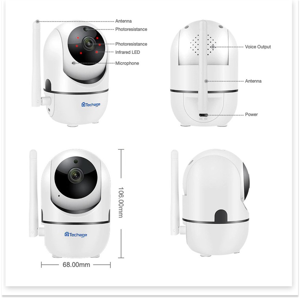 Signal💖  Camera Robo IP Wireless Techage theo dõi chuyển động hồng ngoại HD1080P + Tặng thẻ 32Gb