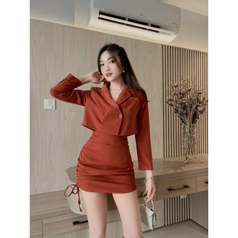 mẫu mới Sét Vest Ngắn Chân Váy Nhún Nhiều Màu Sang Chảnh dxn