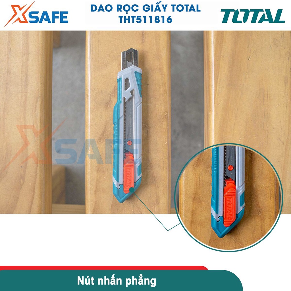 Dao rọc giấy cao cấp TOTAL THT511816 kèm 1 lưỡi dao chất liệu SK5, dùng cắt giấy, băng keo, bìa carton - [CHÍNH HÃNG]