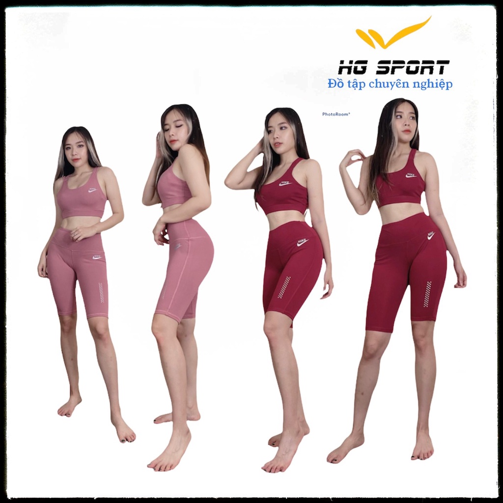 Bộ Tập Gym, Erobic, Yoga, Bộ Đồ Tập Áo Bra sẵn mút, Quần lửng Trên Gối Biker Hg Sport BBR04