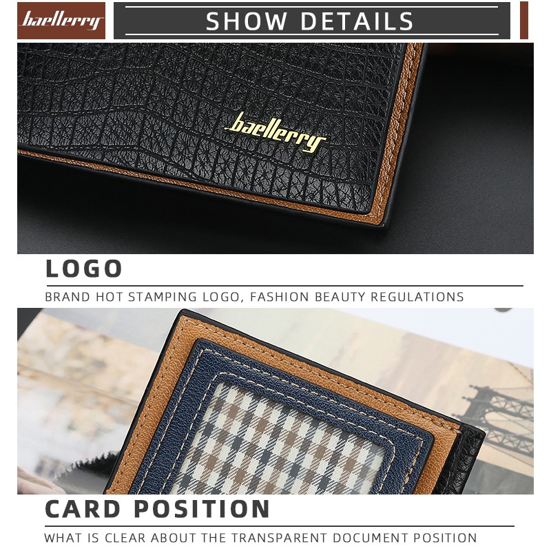 「COD」Baellerry Wallet Men's Short Crocodile Pattern Multi-card Wallet Business Tri-fold Thin Bag