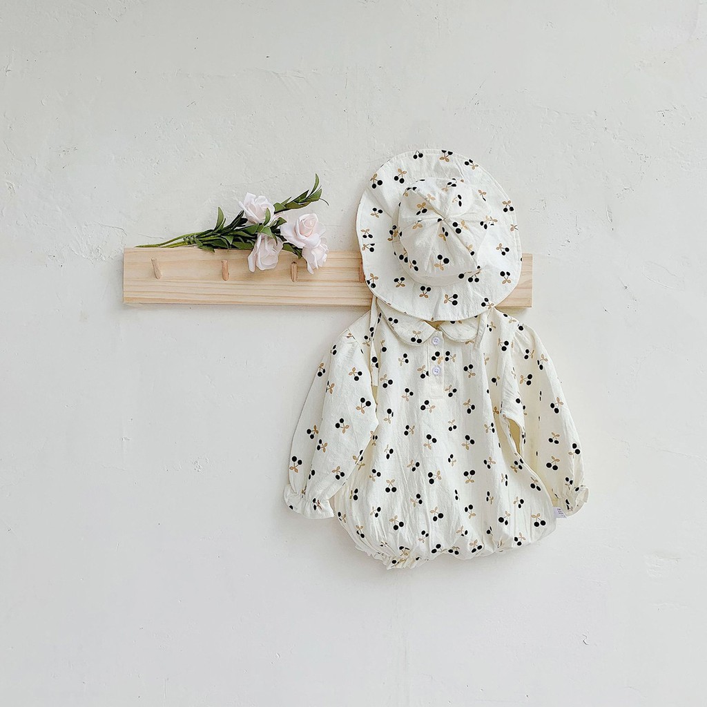 Áo liền quần Baby kèm mũ họa tiết hoa phong cách mùa hè cho bé gái từ 6 tháng đến 2 tuổi