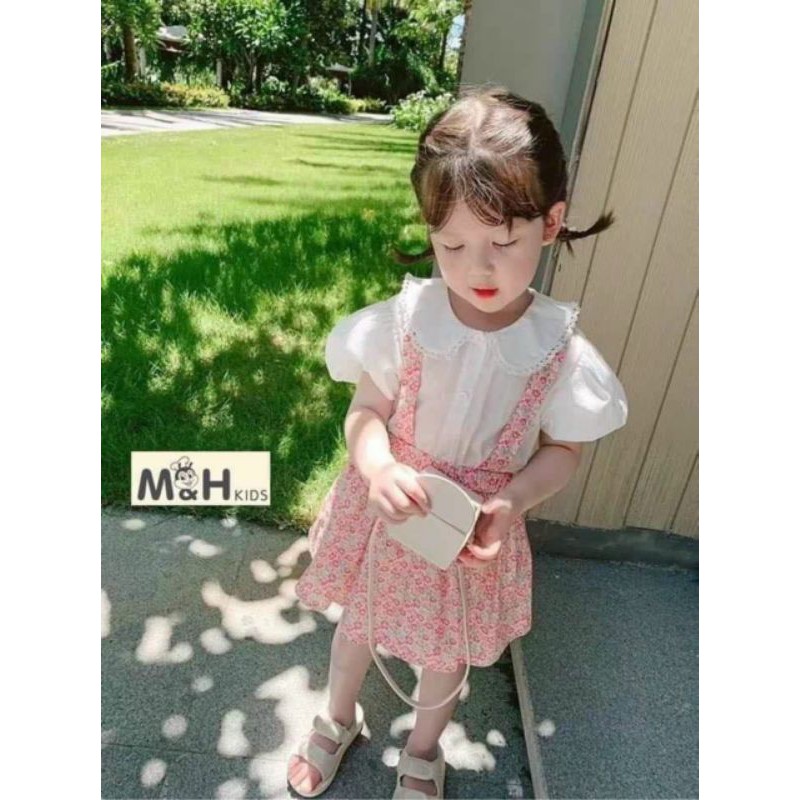 SÉT VÁY YẾM ÁO SƠ MI CỔ SEN - VÁY YẾM CAO CẤP SIÊU ĐẸP SIÊU MÁT, HÃNG MHKIDS CAO CẤP