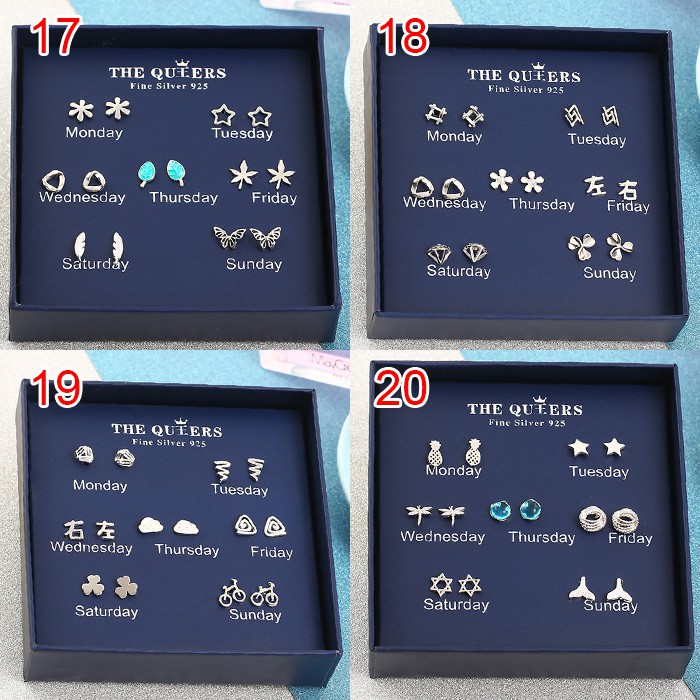 7 đôi Bông tai đinh tán bạc 925 bông tai anting nữ đinh tán Bộ trang sức hộp