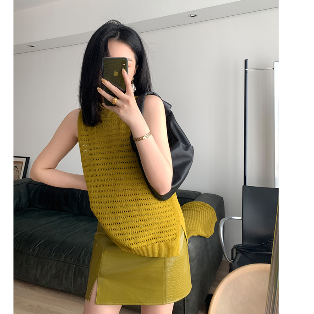 Áo dệt kim sát nách màu trơn gợi cảm thời trang cho nữ | BigBuy360 - bigbuy360.vn