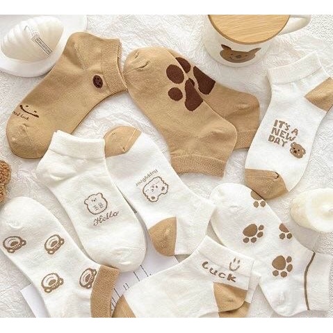 Tất vớ cổ thấp màu nâu dễ thương chất liệu thoáng mát thấm hút mồ hôi