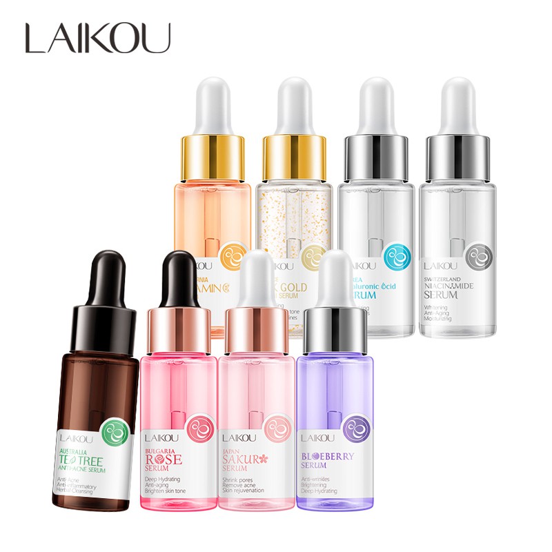 Serum LAIKOU chứa tinh chất vàng 24K/Việt quất/Hoa đào/Hyaluronic acid 17ml