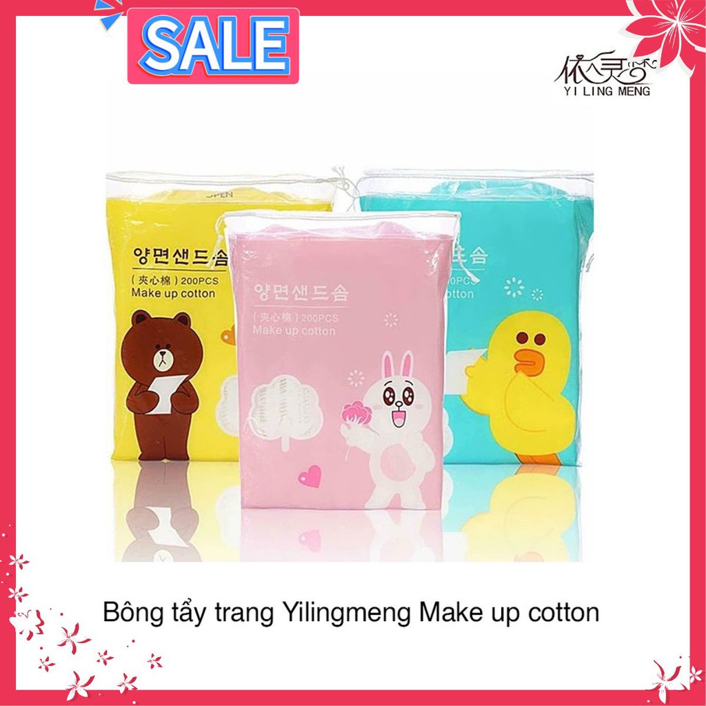 (SIÊU SALE) BÔNG TẨY TRANG 200 MIẾNG, GẤU VÀNG THỎ HỒNG VỊT XANH (HÀNG CAO CẤP) (FREE SHIP)