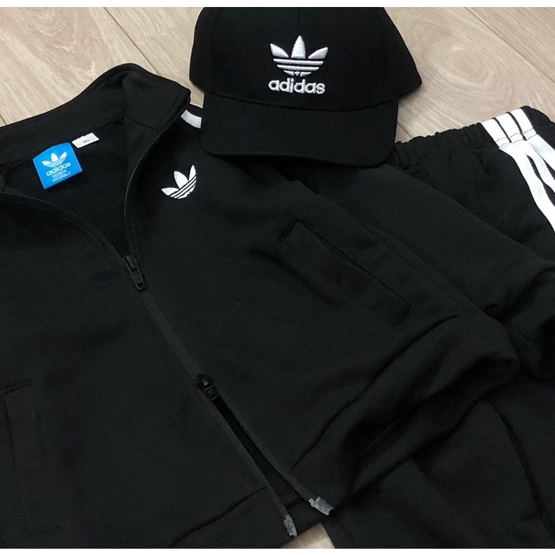 Bộ khoác nỉ thu đông bé trai -  Set bộ khoác nỉ Adidas kèm mũ lưỡi trai cho bé trai chất nỉ da cá size 90-150