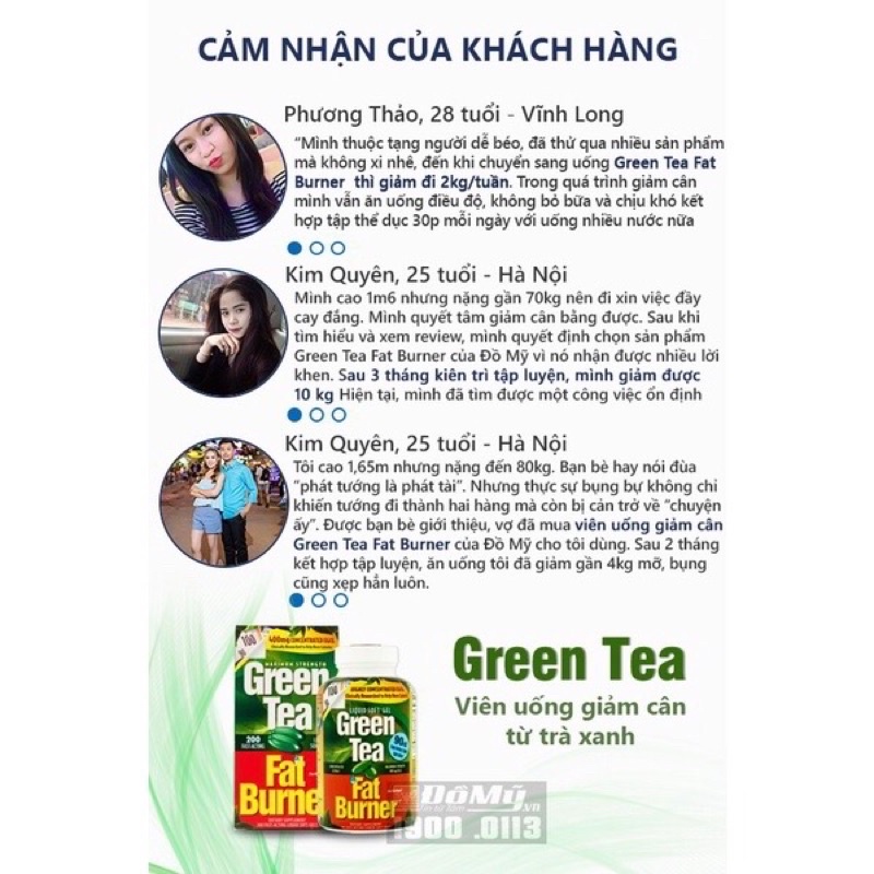 Viên uống giảm cân từ trà xanh Green Tea Fat Burner 200 viên của Mỹ