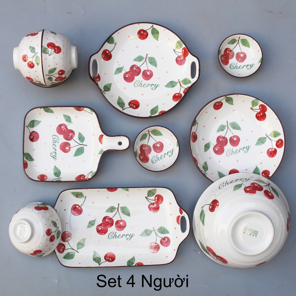 Set Bát Đĩa 🍒CHERRY🍒Bát đĩa ăn cơm ăn mì, decor bàn ăn dễ thương