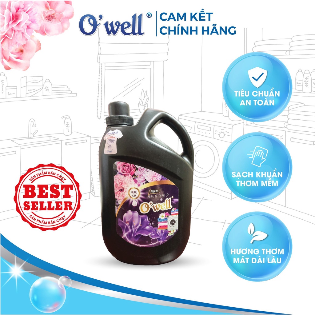 Nước Giặt Xả OWELL Trắng Sạch, Lưu Hương Thơm Lâu Chai 3.5L